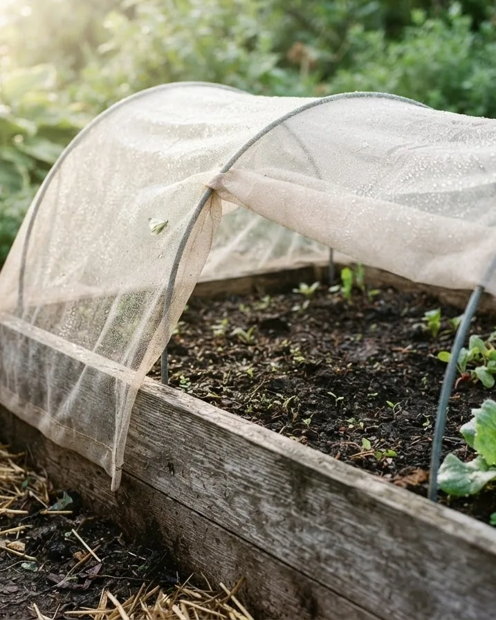 Close-up illustrating why cover a raised garden bed at all: four jobs, not one