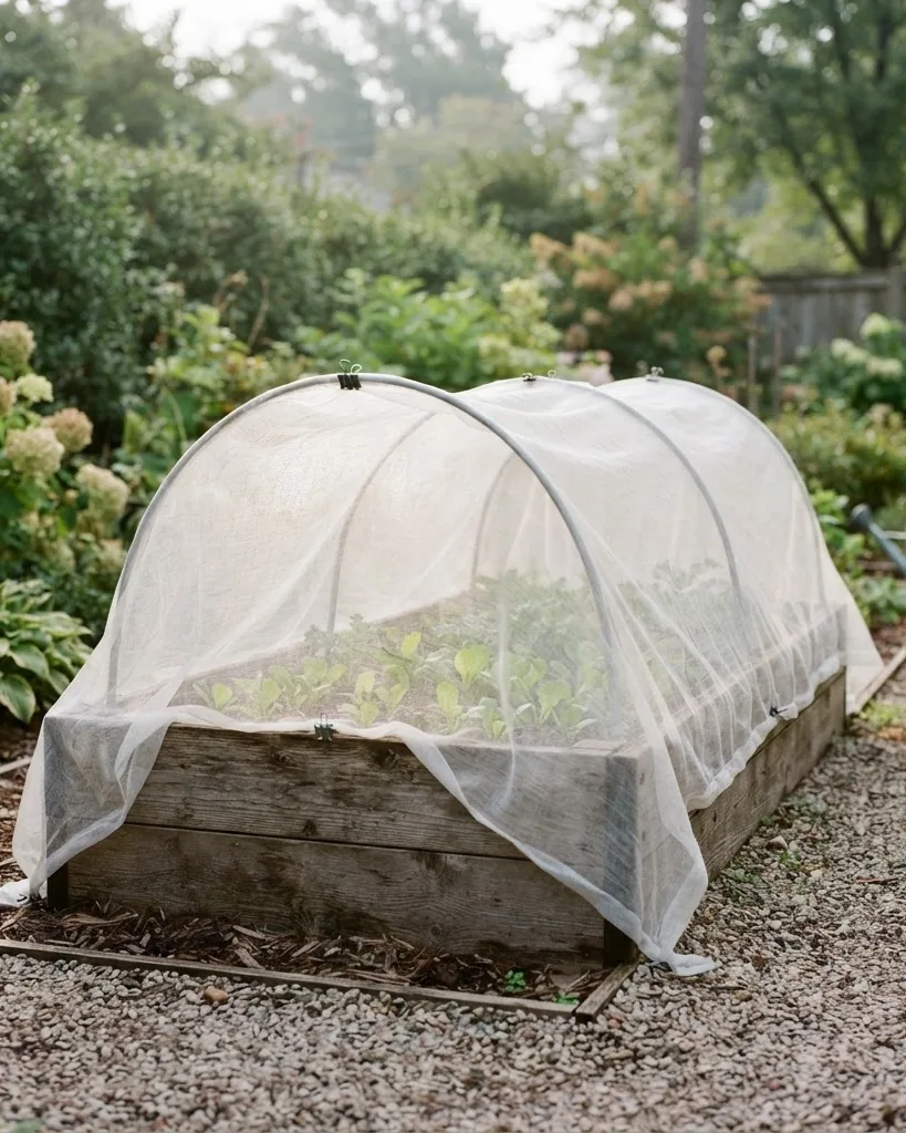 Detail view of frost protection: match voile weight to degrees, not vibes