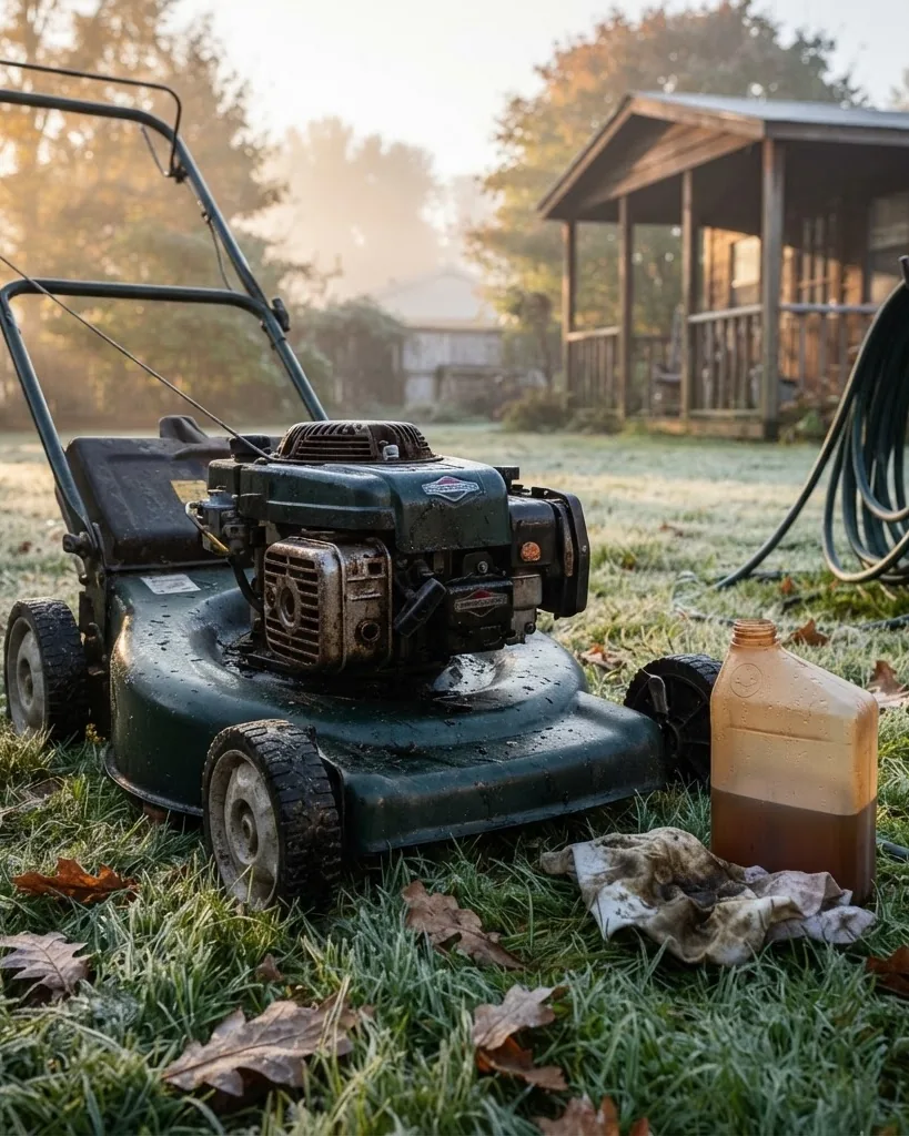 Detail view of sAE 30 Oil in Lawn Mower Engines and the 40 F Cutoff